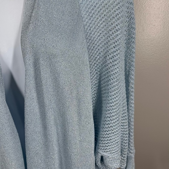 CHICO’S Travelers Collection Women’s Sz 2(L) Blue Sparkle Open Front Sweater - Picture 3 of 8